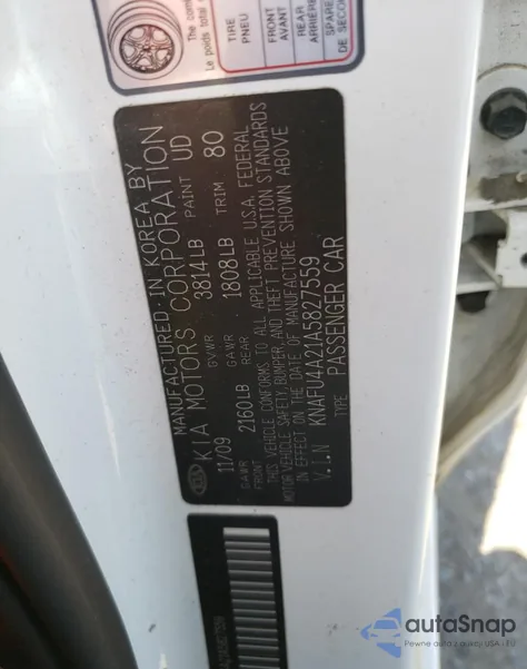 2010 Kia Forte Ex z USA, uszkodzony, nr VIN KNAFU4A21A5827559